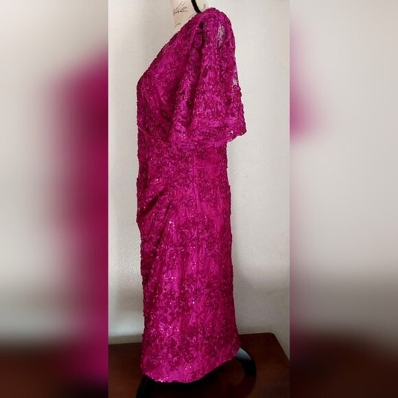 Jessica Howard Magenta/Fuchsia Sequined Soutache Lace Sheath Dress, size 16 - Picture 8 of 16